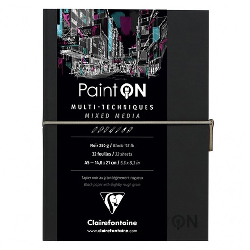 CLAIREFONTAINE PAINT ON BLACK SKETCHBOOK STITCHED BINDING BLACK MIXED MEDIA PAPER 250 G
