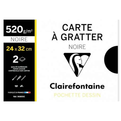 CLAIREFONTAINE CARTE A GRATTER MINIPACK 2 SHEETS OF BLACK SCRATCH-OFF CARDBOARD 520 G