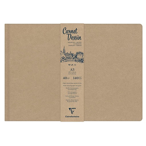 CLAIREFONTAINE CARNET DESSIN SKETCHBOOK KRAFT COLOURED COVER WHITE PAPER 140 G COLD PRESSED