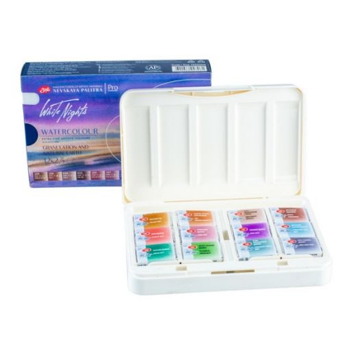 ST PETERSBURG WHITE NIGHTS WATERCOLOUR BOX SET OF 12 PANS GRANULATION AND NATURAL EARTH COLOURS