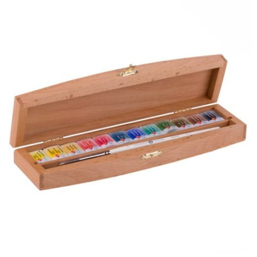 ST PETERSBURG WHITE NIGHTS WOODEN WATERCOLOUR BOX SET OF 12 PANS AND BRUSH