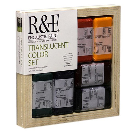 R&F ENCAUSTIC PAINT TRANSLUCENT COLOR SET OF 6 X 40 ML CAKES AND PANEL