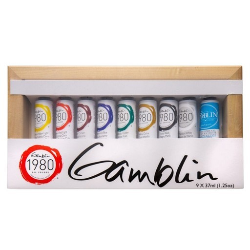 GAMBLIN 1980 OIL COLOURS INTRODUCTORY SET OF 8 X 37 ML COLOURS + SOLVENT-FREE GEL MEDIUM