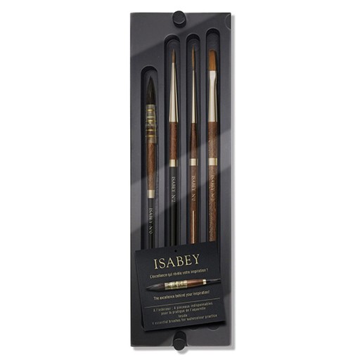 ISABEY SET OF 4 WATERCOLOUR BRUSHES IN LUXURY WOODEN BOX SERIES 2008I