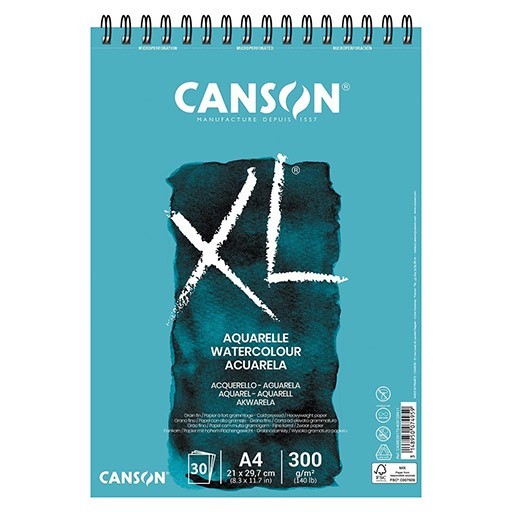 CANSON XL WATERCOLOUR BOOK 300 G MICROPERFORATED SPIRAL SHORT SIDE 30 SHEETS COLD PRESSED (NOT)