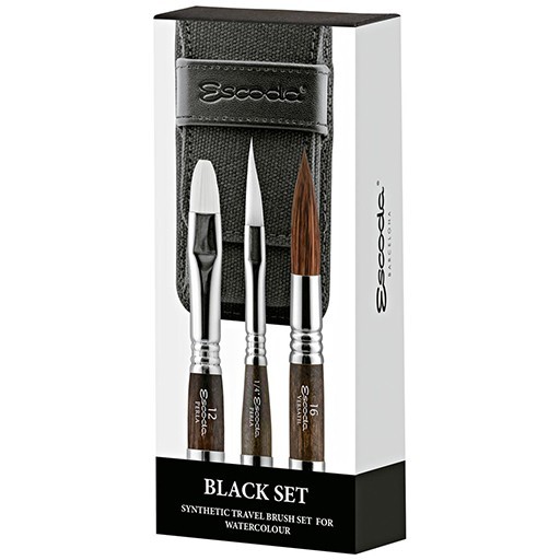 ESCODA ASTUCCIO IN TESSUTO NERO CON 3 PENNELLI DA VIAGGIO SERIE 1272