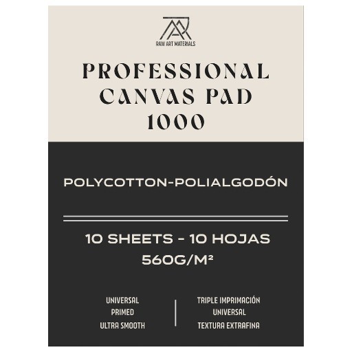 RAW ART MATERIALS PROFESSIONAL CANVAS PAD POLICOTONE GRANA EXTRAFINE 560 G PREPARAZIONE UNIVERSALE SERIE 1000