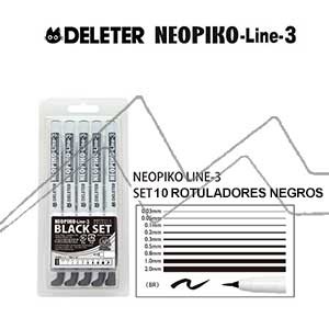 DELETER NEOPIKO LINE-3 SET OF 10 BLACK MARKERS