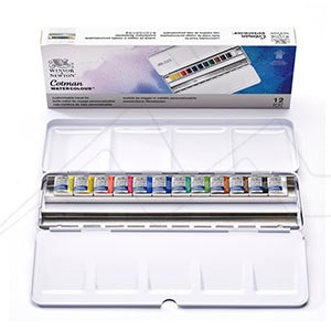 WINSOR & NEWTON COTMAN WATERCOLOUR CUSTOMISABLE TRAVEL TIN WITH 12 HALF PANS - SPACE FOR 24 HALF PANS