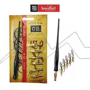 SPEEDBALL C STYLE PEN SET OF 6 C STYLE NIBS & NIB HOLDER FOR CALLIGRAPHY