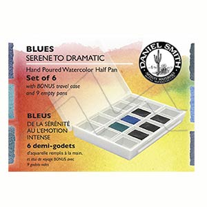 DANIEL SMITH URBAN SKETCHERS HAND POURED WATERCOLOUR HALF PANS SET OF 6 - BLUES SERENE TO DRAMATIC SELECTION
