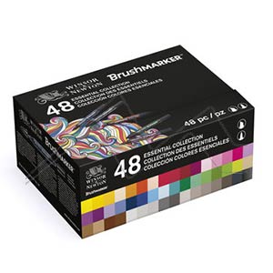 WINSOR & NEWTON BRUSHMARKER ESSENTIAL COLLECTION SET OF 48 ESSENTIAL COLOURS MARKERS