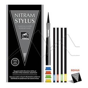 NITRAM STYLUS BOX WITH STAINLESS STEEL CHARCOAL HOLDER + 4 ASSORTED CHARCOAL STICKS