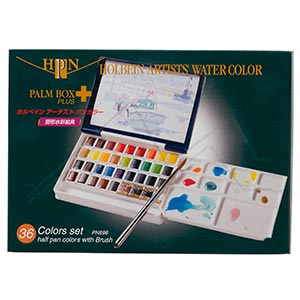 Holbein Artist's Watercolors Set of 18 Half-Pans with Brush (Palm Box Plus)  PN694
