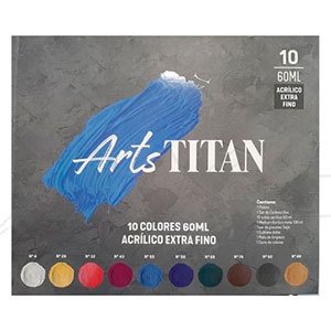TITAN ARTS EXTRA FINE ACRYLIC COLOURS WOODEN BOX SET OF 10 X 60 ML TUBES + ACCESSORIES