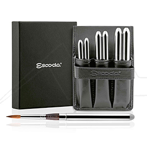 ESCODA OPTIMO SILVER-COLOURED TRAVEL BRUSH SET IN BLACK SYNTHETIC LEATHER CASE SERIES 1215