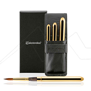 ESCODA RESERVA GOLD-COLOURED TRAVEL BRUSH SET IN BLACK SYNTHETIC LEATHER CASE SERIES 1214