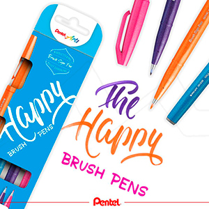 PENTEL HAPPY CASE 4 BRUSH TIP MARKERS PENTEL TOUCH SES15-4COL