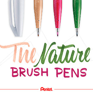 PENTEL CASE THE NATURE 4 BRUSH TIP MARKERS PENTEL TOUCH SES15N-4