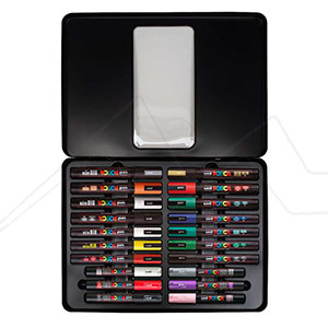 UNI POSCA METAL CASE WITH 20 ASSORTED MARKERS - PC1M PC3M AND PC5M TIPS
