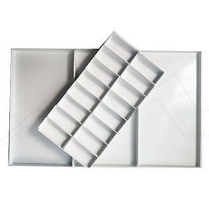 RAW ART MATERIALS WHITE LACQUERED METAL REFILLABLE WATER COLOUR BOX 16 WELLS