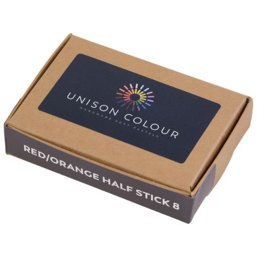UNISON SOFT PASTELS CARDBOARD BOX WITH 8 HALF SOFT PASTELS SELECTION RED AND ORANGE
