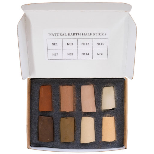 UNISON SOFT PASTELS CARDBOARD BOX WITH 8 HALF SOFT PASTELS NATURAL EARTH SELECTION