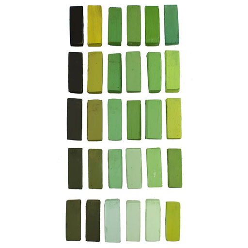 TERRY LUDWIG CARDBOARD BOX OF 30 SOFT PASTELS WARM GREENS SELECTION