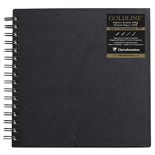 CLAIREFONTAINE GOLDLINE SPIRAL SKETCHBOOK HARD COVER IVORY MIXED MEDIA PAPER 140 G