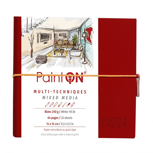 CLAIREFONTAINE PAINT ON RED SKETCHBOOK STITCHED BINDING EXTRA WHITE MIXED MEDIA PAPER 250 G