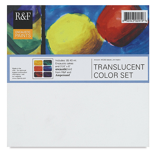 R&F ENCAUSTIC PAINT TRANSLUCENT COLOR SET OF 6 X 40 ML CAKES AND PANEL