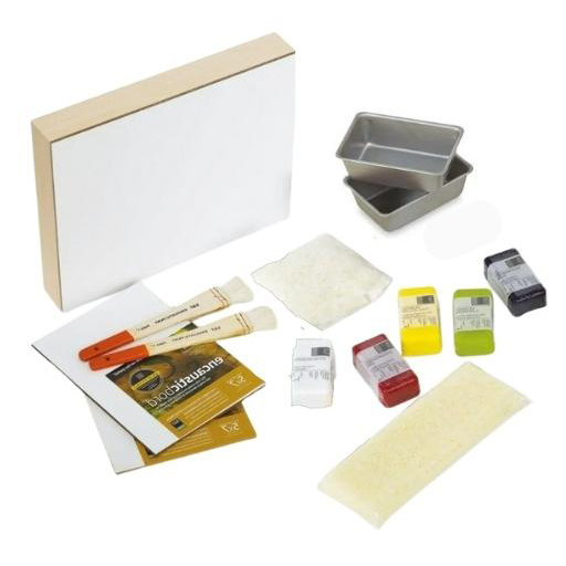 R&F ENCAUSTIC PAINT STARTER KIT OF 5 X 40 ML CAKES WITH PANEL AND ACCESSORIES