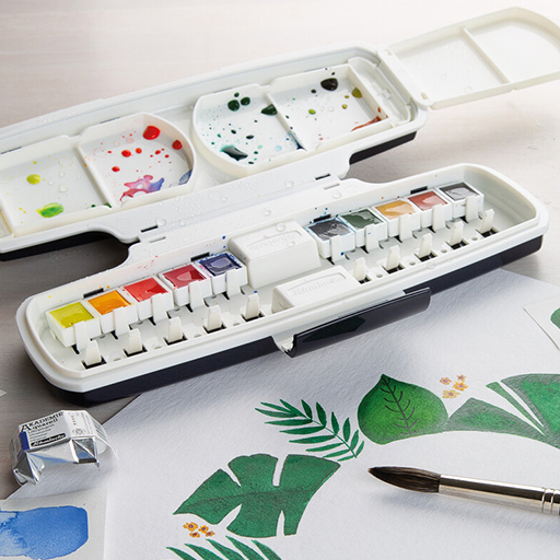 SCHMINCKE BOÎTE PLASTIQUE AQUARELLE 10 DEMI-GODETS + DE L'ESPACE POUR 10 AUTRES