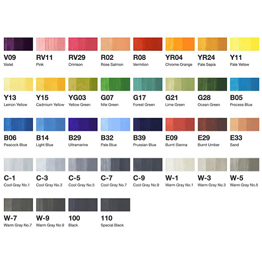 COPIC SKETCH MARKER SET 36 STK 12 GRAUTÖNE + 24 SORTIERTE FARBEN