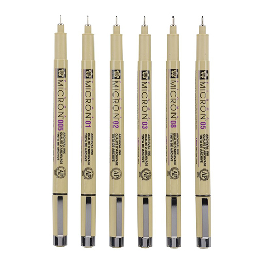SAKURA PIGMA MICRON SET CON 6 ROTULADORES NEGROS