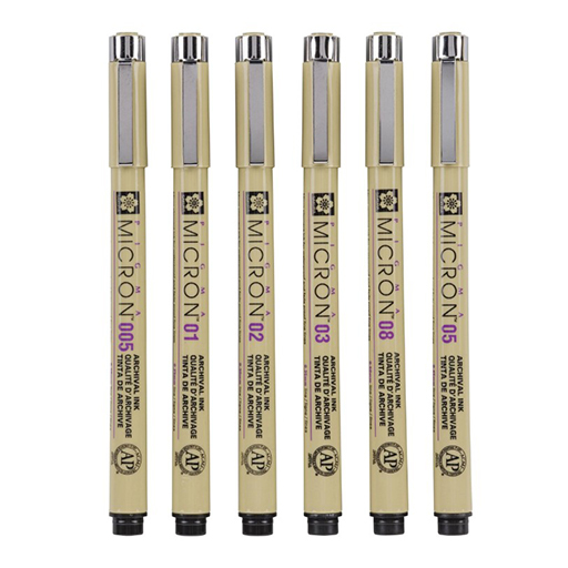 SAKURA PIGMA MICRON SET CON 6 ROTULADORES NEGROS