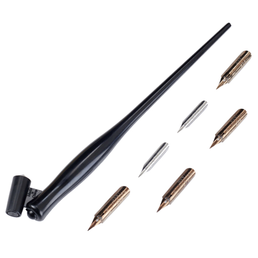 SPEEDBALL OBLIQUE PEN SET OF 6 NIBS WITH OBLIQUE HOLDER FOR CURSIVE WRITING