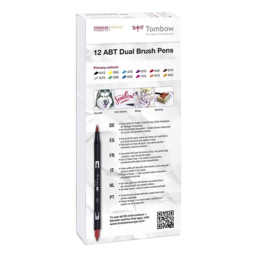 TOMBOW DUAL BRUSH PEN SET 12 FEUTRES À DEUX POINTES COULEURS PRIMAIRES