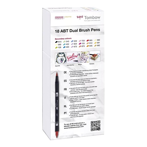 TOMBOW DUAL BRUSH PEN SET 18 FEUTRES À DEUX POINTES COULEURS SECONDAIRES