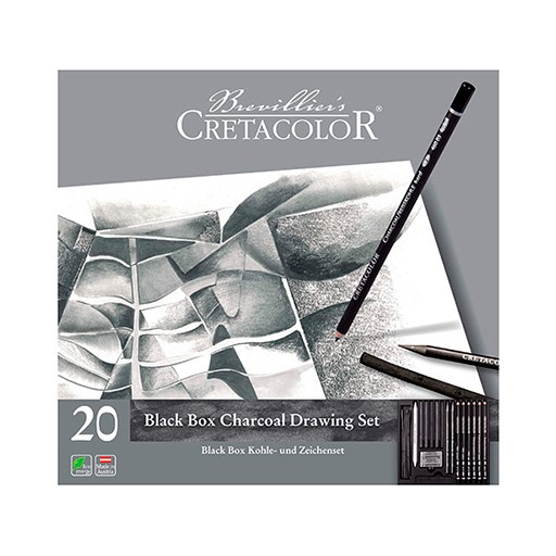 CRETACOLOR BLACK BOX 20 TEILIGES KOHLE-SET IM METALLETUI