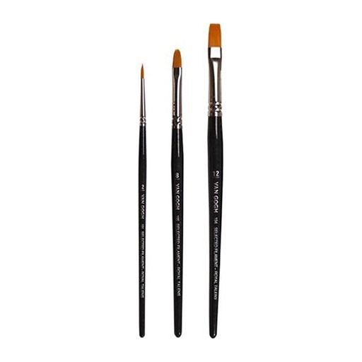 VAN GOGH SET 3 PINSEL GOLDFARBENE TORAY SYNTHETIKFASERN KURZER STIEL