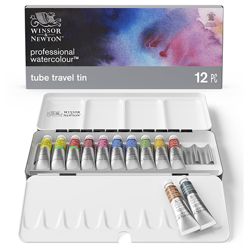 WINSOR & NEWTON PROFESSIONAL AQUARELLFARBE IM METALL-REISEKASTEN 12 X 5 ML TUBEN