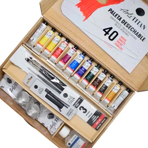 TITAN ARTS BOÎTE CARTON 12 TUBES 20 ML DE PEINTURE À L'HUILE GOYA + ACCESSOIRES