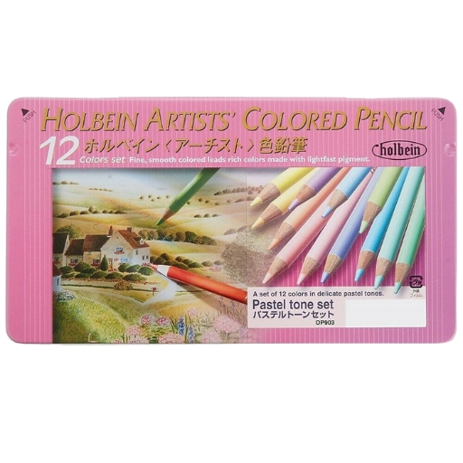 HOLBEIN PASTELL TONE SET OP903 - 12 KÜNSTLER BUNTSTIFTE PASTELLTÖNE IM METALLETUI