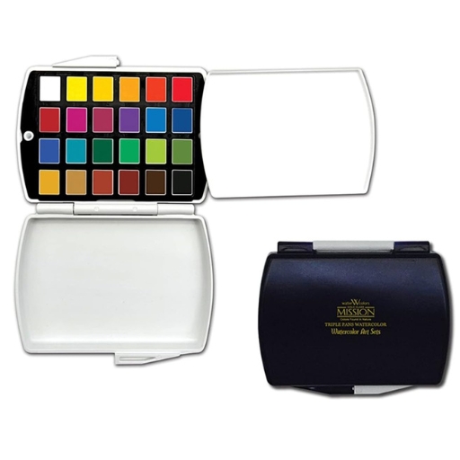 MIJELLO SCATOLE ARTIST MISSION GOLD CLASS TRIPLE PANS DI ACQUERELLI IN MEZZO GODET