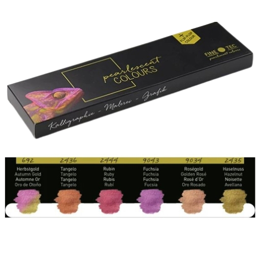 FINETEC CAJA ACUARELA METÁLICA 6 COLORES NACARADOS WARM - SERIE ESSENTIAL F0603S