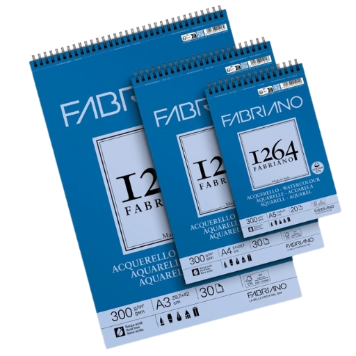 FABRIANO 1264 BLOC POUR AQUARELLE SPIRALÉ GRAIN FIN 300 G 25 % COTON