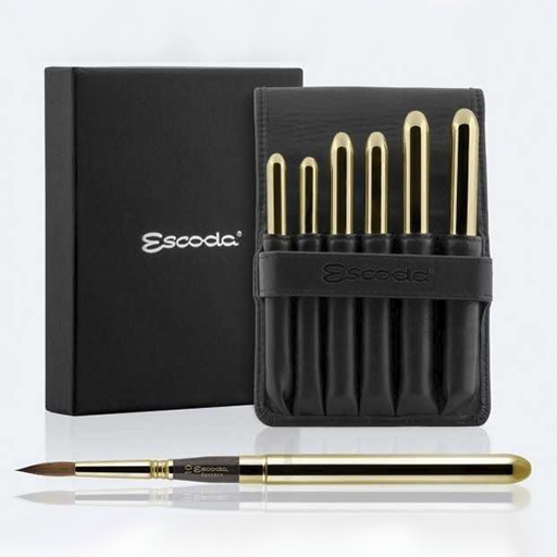 ESCODA RESERVA GOLD TRAVEL BRUSH SET IN BLACK SYNTHETIC LEATHER CASE SERIES 1214