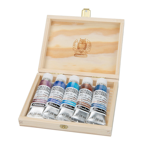 SCHMINCKE CAJA MADERA ACUARELA HORADAM SUPER GRANULATION SERIE GALAXY 5 X 15 ML