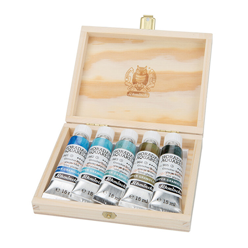 SCHMINCKE CAJA MADERA ACUARELA HORADAM SUPER GRANULATION SERIE GLACIER 5 X 15 ML